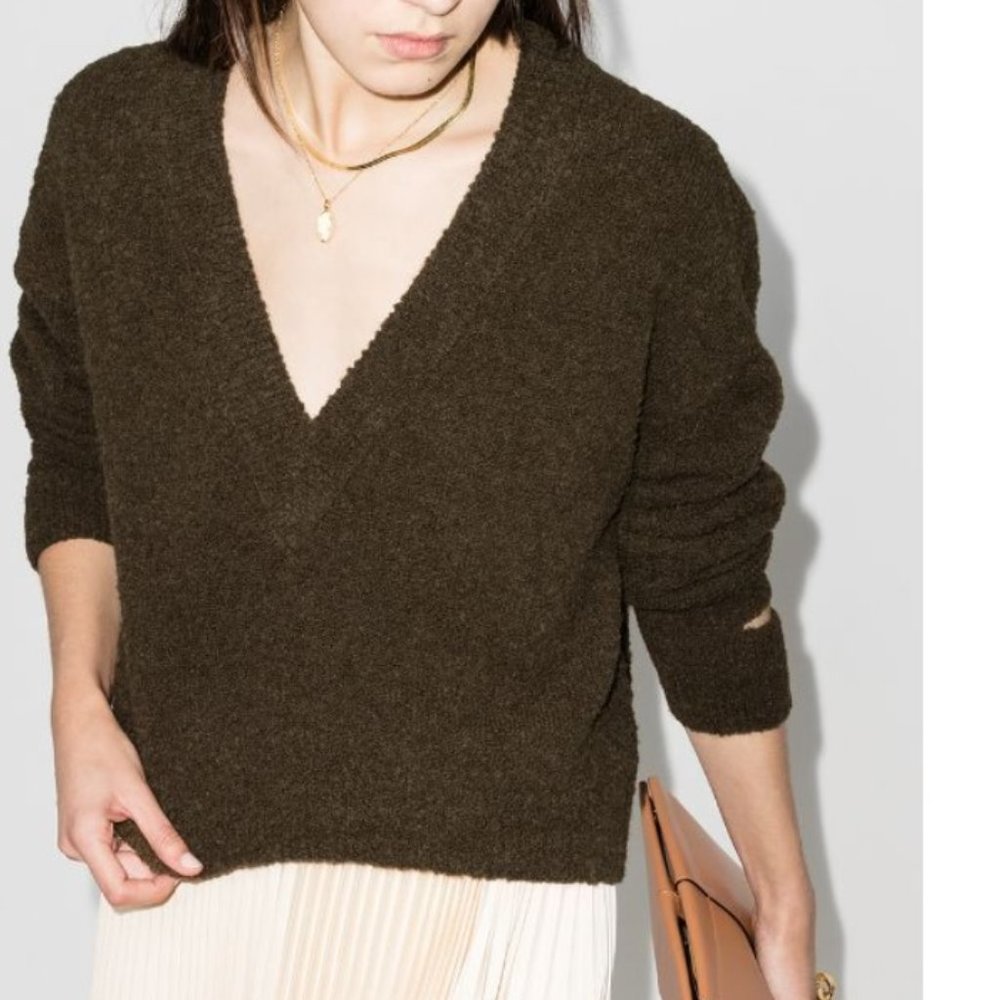 Tibi Alpaca V Neck Sweater, L